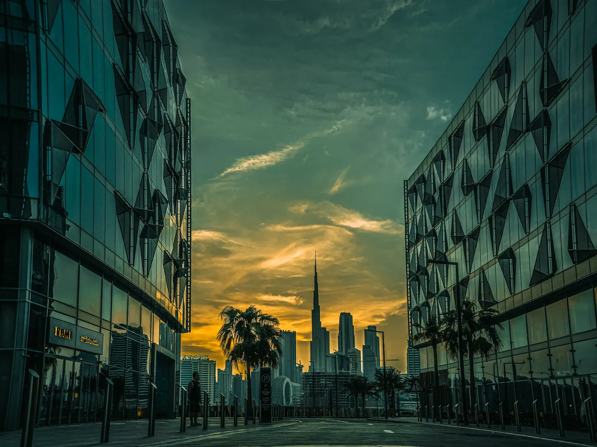 Dubai Design District (d3) buildings with the Burj Khalifa beyond
