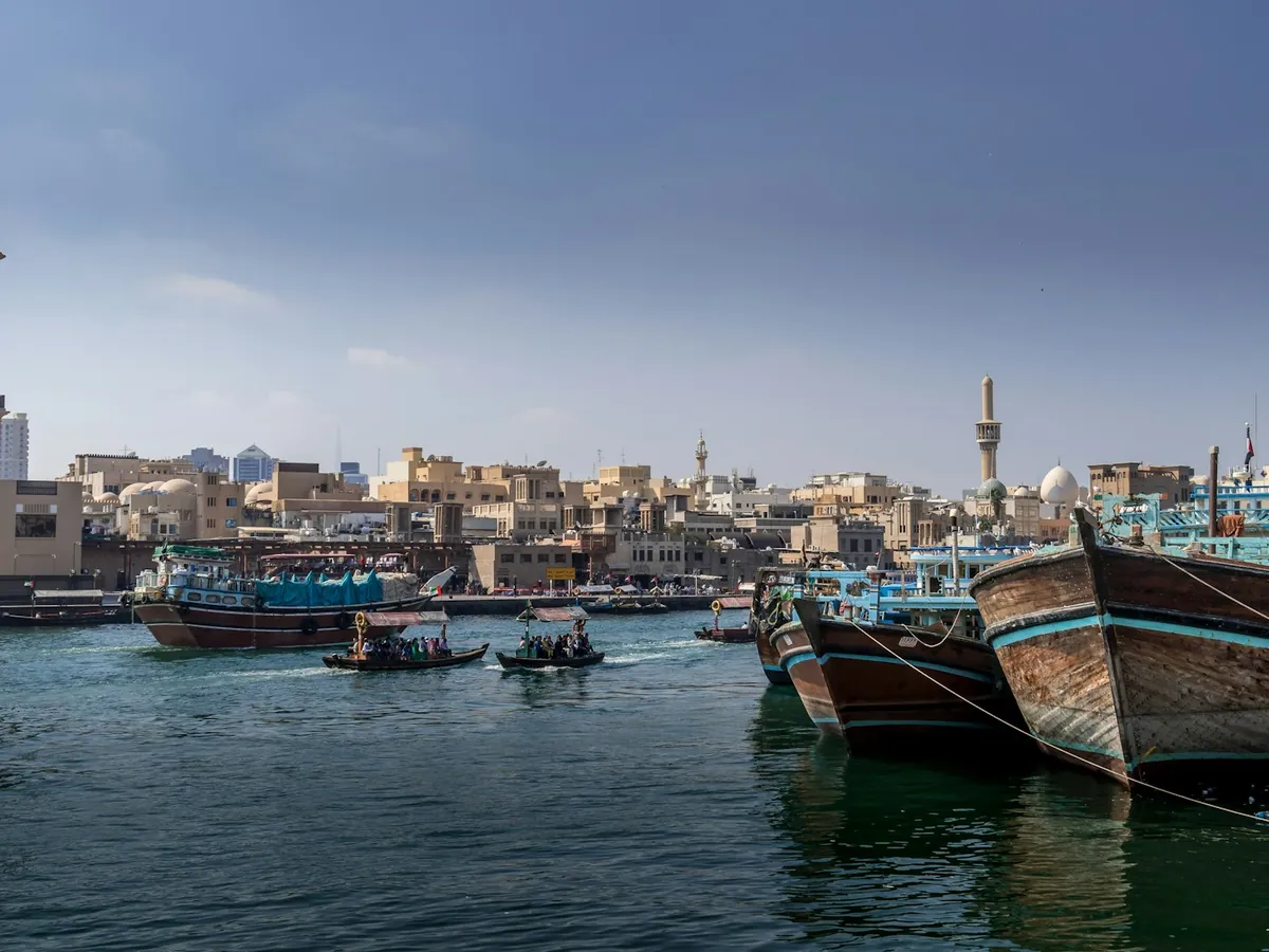 Trading dhows moored on Dubai Creek in Deira