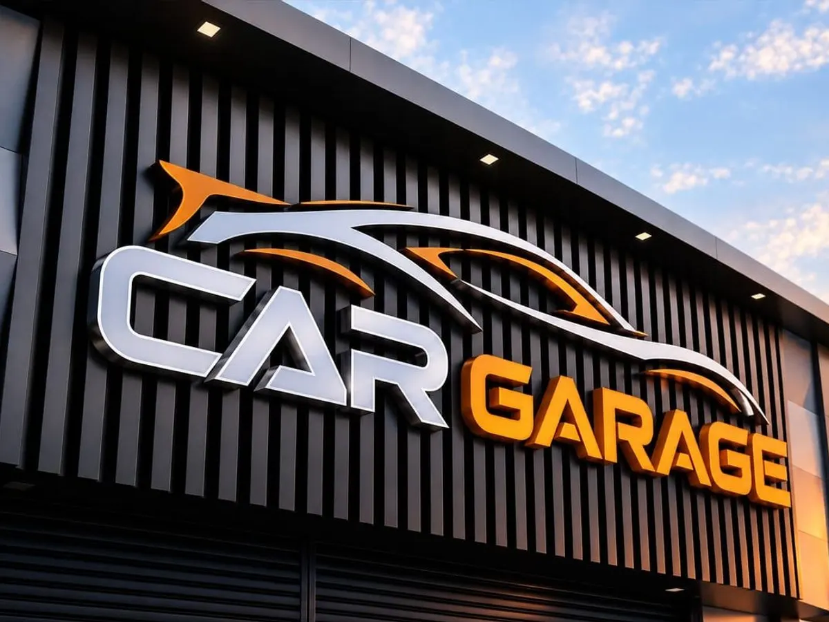 Illuminated 3D letter sign on a dark slatted shopfront
