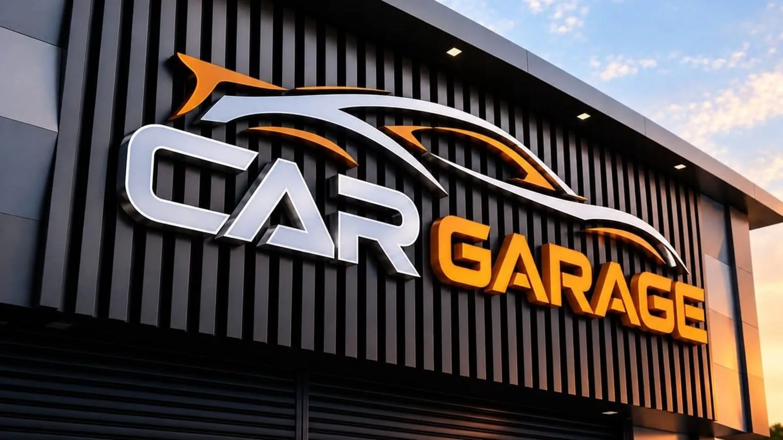 Illuminated shopfront sign at night