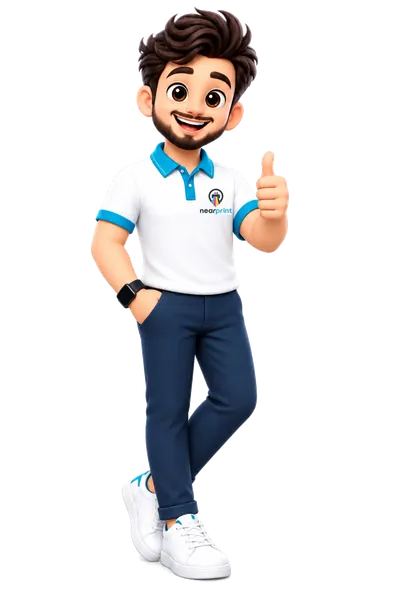 NearPrint mascot in a NearPrint polo giving a thumbs up