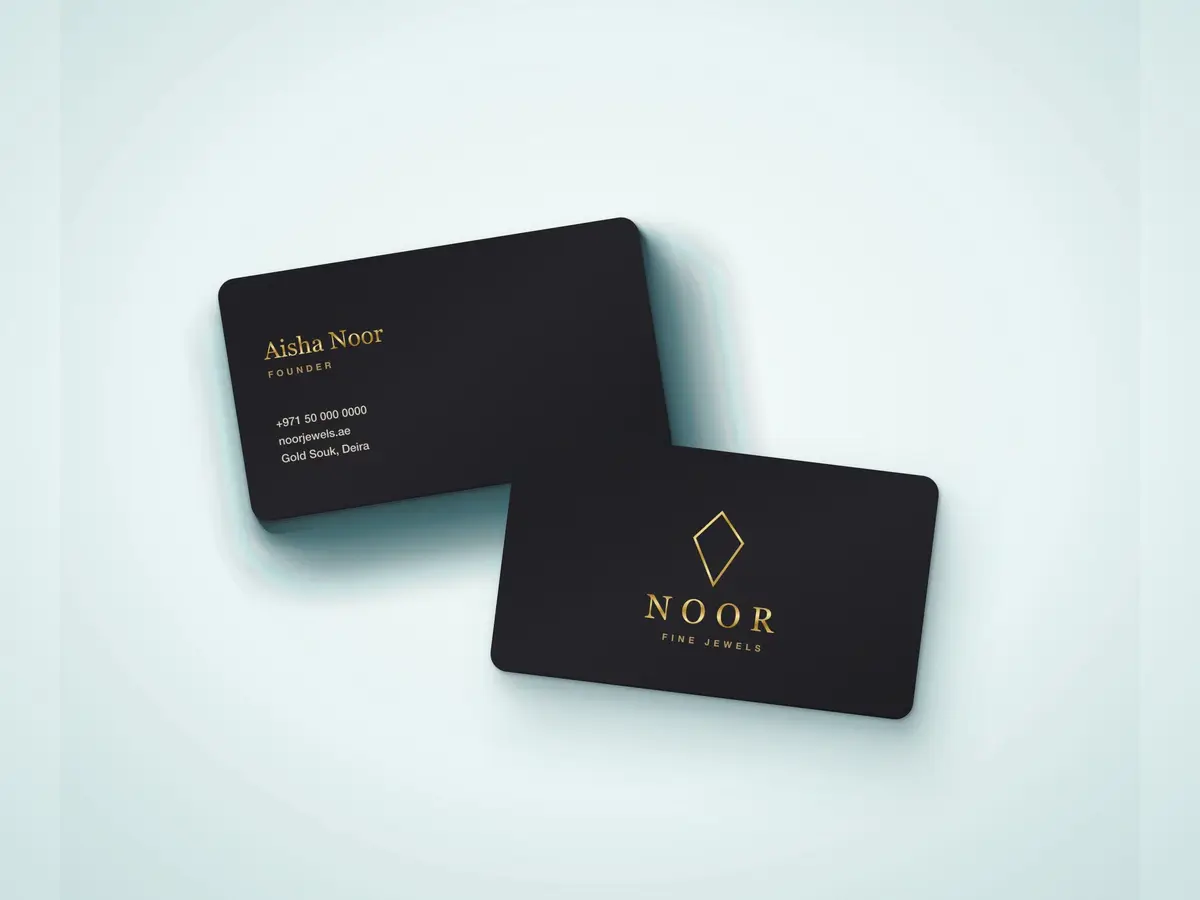 Premium Business Card – Rounded Corners, Gold Foil with Velvet Soft-Touch Lamination